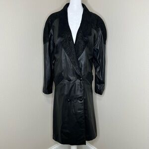 Vintage Charles Klein Black Leather Suede Paisley Double Breasted Trench Coat